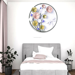 Sculpture murale en métal en forme de feuille de lotus ronde, décoration murale suspendue pour salon, chambre à coucher, salle à manger, couloir - Product Image 3