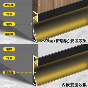 Plinthe en alliage d'aluminium avec bande lumineuse LED intégrée, panneau mural lumineux pour seuils de portes et de fenêtres - Product Image 3