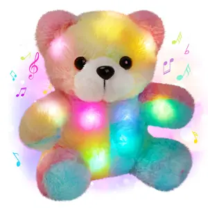 Allogogo parlak LED oyuncak ayı doldurulmuş hayvanlar oyuncak müzik ışıkları ile sevgililer günü hediyesi için aydınlık gökkuşağı ayı peluş oyuncak