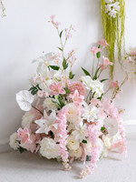 Boule de fleurs artificielles en soie rose, arrangement floral, arche de fond, faite à la main, durable, pour décoration de mariage et photographie en extérieur