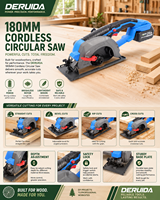 Scie circulaire multifonctionnelle DERUIDA, scie électrique sans fil 21V, angle de coupe réglable 0-45, 6500 tr/min, adaptée à la coupe du bois