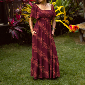 Robe hawaïenne à imprimé plage, col carré élégant, taille cintrée, sur mesure, en viscose de haute qualité, robe maxi. - Product Image 1