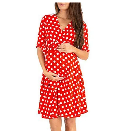 Summer hot selling polka dot printing pregnant nursing dress maternity wear nursing clothing maternity clothing for women