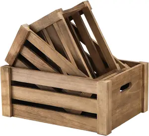 Cajas de madera decorativas rústicas, Juego de 3 cajas de almacenamiento de anidación de madera con asa, contenedor de almacenamiento
