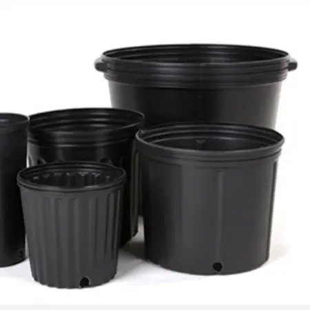 Balde de plástico reciclado redondo para jardinagem, balde de plástico para plantas, vasos de flores e varandas, vasilha de plástico para jardim, galão preto e de plástico reciclado de 1 galão e 5 galões