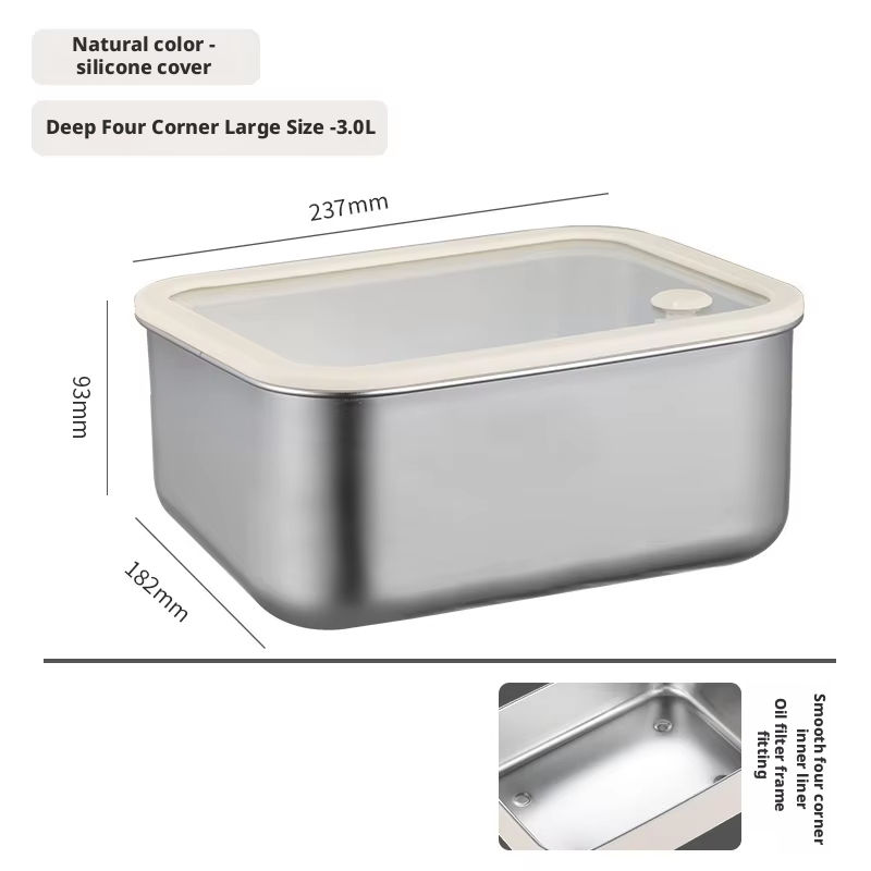 Boîte de conservation argentée, grand format 3000 ml, pour aliments frais.