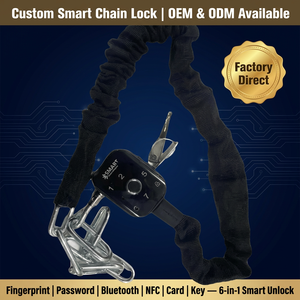 ล็อคโซ่จักรยานอัจฉริยะ7-in-<span class=keywords><strong>1</strong></span> IP67บลูทูธ NFC ล็อคจักรยานด้วยลายนิ้วมือพร้อมกุญแจสำหรับ e-BIKE สกูตเตอร์ MTB - Product Image 1