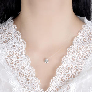 Collier ras du cou tendance avec pendentif solitaire en zircone cubique (CZ) rond, chaîne transparente en fil de pêche, bijou cadeau pour femme - Product Image 2