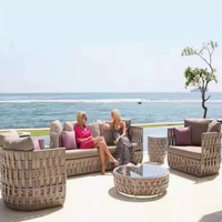 Ensemble de canapés de jardin de style nordique, imperméable et résistant aux UV, pour villa et balcon, en rotin, avec table basse, grand ensemble de canapés