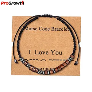 Hot Sale Woven Bracelet Morse Code Alphanumeric Couple Bracelet Fashion Jewelry Letter Number Iron Stone Cord Adjustable Bangle