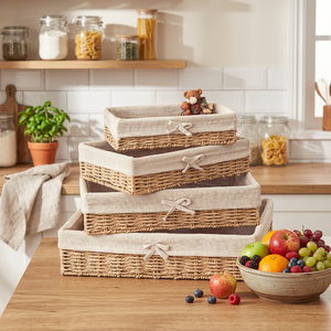 Modern Fashion Handmade Rectangle Cotton <strong>Lining</strong> Fruits Straw Rope Woven <strong>Wicker</strong> Storage <strong>Baskets</strong> for Clothing Home Decoration - Product Image 2