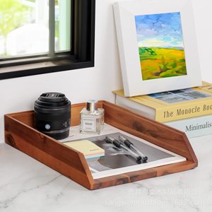 Caja organizadora de archivos de oficina de madera apilable para almacenamiento de documentos, caja de almacenamiento de escritorio de color sólido - Product Image 3