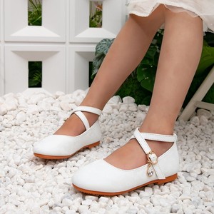Zapatos de niña con lazo blanco, punta redonda, estilo princesa, transpirables, cómodos, talla grande, sandalias planas. - Product Image 1