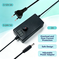 Adaptateur secteur professionnel 3-12V 2A 3-24V 1A avec protection contre les surcharges, les courts-circuits et les surtensions, prise EU/UK