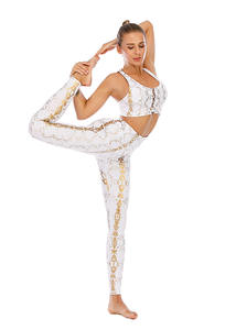 도매 맞춤형 자체 브랜드 요가복 메탈릭 스네이크 레깅스 스포츠 운동복 세트 여성 피트니스 의류 - Product Image 6