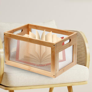 Youlike Multifunctional High Quality Desktop Bamboo Frame Acrylic <b>Basket</b> <b>Storage</b> Organizer for Kitchen Living Room - Product Image 4