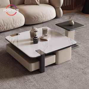 Modern Microcrystalline Stone Square Coffee <strong>Table</strong> <strong>With</strong> Stool Living Room Household Baking Lacquer <strong>Craft</strong> <strong>Storage</strong> Coffee <strong>Table</strong> - Product Image 1