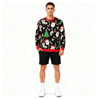 Sweat-shirt à col rond pour homme personnalisé OEM ODM avec impression intégrale pour Noël, motif Père Noël Ho Ho