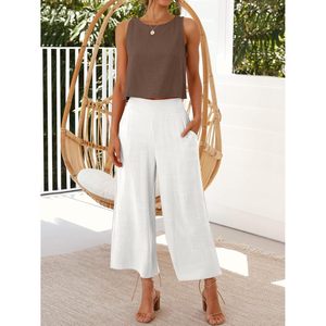FOXA Women Short <b>Crop</b> Tank Top High Neck Sleeveless Knitted Breathable Casual Summer Beach Vacation Clothes - Product Image 6