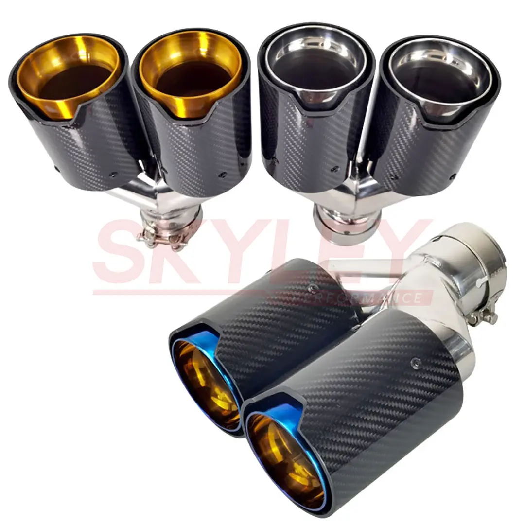 Skyley Chrom xả kép lời khuyên nhà máy tùy chỉnh m hiệu suất đen sợi Carbon + thép không gỉ Muffler cho BMW