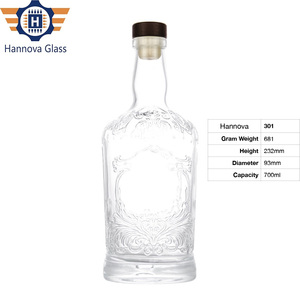 Bouteille en <span class=keywords><strong>verre</strong></span> ronde décorative de 700ml avec logo personnalisé et motifs <span class=keywords><strong>vintage</strong></span> en relief pour alcool whisky <span class=keywords><strong>rhum</strong></span> et spiritueux - Product Image 2