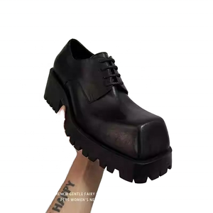 Zapatos Derby Unisex Estilo Británico con Punta Cuadrada, Suela Gruesa, Cierre de Cordones, Material PU, con Función de Aumento de Altura para Otoño - Product Image 1