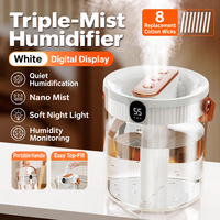 Nouvel humidificateur à double pulvérisation 2L, USB, grande capacité, silencieux, pour la maison, la chambre, le bureau, avec lumière nocturne et affichage numérique