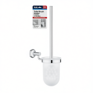 Support de brosse de toilette mural finition chromée avec gobelet rond en plastique – Accessoire de salle de bain moderne - Product Image 3