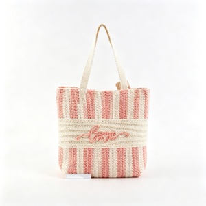 Sac fourre-tout tissé rayé personnalisé, sac fourre-tout en tricot style bohème, sac à main en tricot multicolore aux tons terreux, sac fourre-tout tissé avec broderie « Love » - Product Image 2