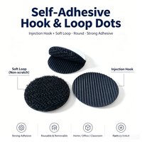 Points auto-adhésifs à boucles et crochets ronds, bande de fixation adhésive, crochet injecté, boucle souple pour la maison, le bureau, la salle de classe, le bricolage, noir