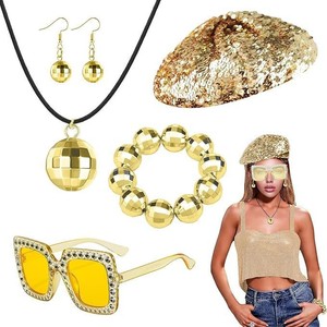 Conjunto de Accesorios Retro Años 70, Peluca <span class=keywords><strong>Afro</strong></span>, Gafas de Sol con Pedrería, Joyería de Bola <span class=keywords><strong>Disco</strong></span> para Fiestas Temáticas de Halloween y Disfraces - Product Image 5