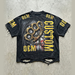 เสื้อยืดผู้ชายทรงโอเวอร์ไซส์ สตรีทแวร์ สไตล์วินเทจ ทำสีซีดแบบดิจิตอลพิมพ์ลาย ผ้าฝ้าย 100% รับผลิตตามแบบ OEM - Product Image 1