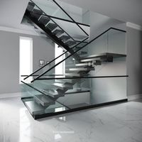 Modern Style Single Stringer Stahl Holz Treppen Dekorative Metall Langlebiges Glas geländer für Wohnung Verwenden Sie DIY gerade Treppe