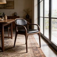 Chaise de salle à manger moderne de luxe en bois massif avec siège en cuir, style mi-siècle, fauteuil pour la maison et les restaurants