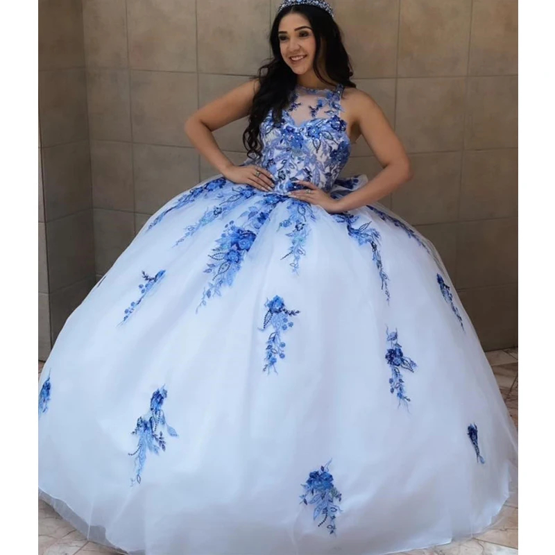 In Stock Blue and White Quinceanera Dresses Off-the-Shoulder Design |  Alibaba.com
