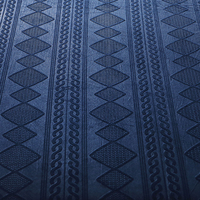 Parure de lit de luxe 3 pièces en jacquard gaufré bleu marine avec motif losanges, drap-housse doux pour matelas King/Queen US, protège-matelas