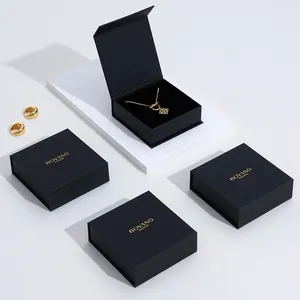 Custom Logo Gift Bracelet Necklace Jewel Packaging Book Shape Jewellery Set Boxes Black Flip Top Magnetic Jewelry Box