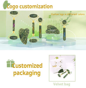 Xiuyan fábrica al por mayor BeautifulGHM 100% Natural Xiuyan verde Jade <span class=keywords><strong>Guasha</strong></span> conjunto y rodillo para la piel - Product Image 4