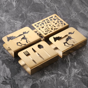 Bars créatifs restaurants porte-serviettes carré vertical gravure <span class=keywords><strong>or</strong></span> dessus de table porte-mouchoirs en acier inoxydable doré - Product Image 2