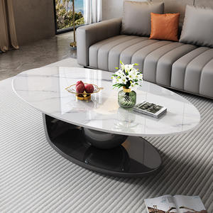 Mesa de centro ovalada de Base negra para sala de estar contemporánea de lujo moderno, muebles para el hogar, Serie de piedra sinterizada - Product Image 2