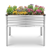 Canteiro Elevado Moderno Prata Galvanizado com Pintura Eletrostática, Pernas Metálicas Grandes, Caixa de Plantio Elevada para Jardim e Pátio