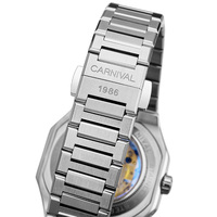 Montre mécanique automatique pour homme CARNIVAL 41 mm en acier inoxydable, affichage des phases lunaires, 24 heures et du jour de la semaine