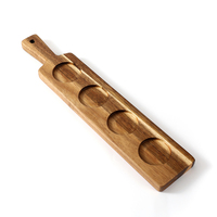 Plateau de service en bois d'acacia personnalisé avec logo, avec longue poignée pour le rangement des tasses, plateau en bois pour servir