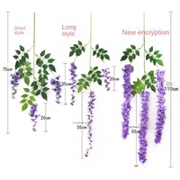 Vente en gros de fleurs artificielles de glycine, décoration de mariage et de fêtes, décoration de salon et de jardin, guirlandes de feuilles vertes en plastique