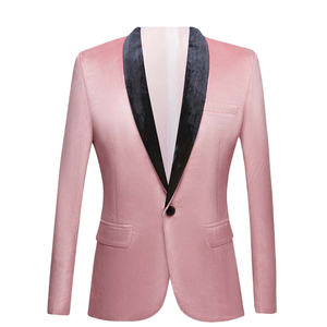 Veste de costume en velours rose haut de gamme, coupe ajustée, à col en V et simple boutonnage pour homme, idéale pour mariage ou événement formel - Product Image 1