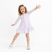 Robe Enfant Manches Longues Imprimé Pois Rouges Volants Dentelle Ourlet Personnalisable Logo Quotidien Fête Tissu Tricoté Doux Respirant Qualité Supérieure Vente en Gros