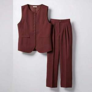 Completo da <span class=keywords><strong>Ufficio</strong></span> Donna su Misura Primavera/Estate: Top Senza Maniche con Scollo Rotondo + Pantaloni a Gamba Larga - Product Image 5