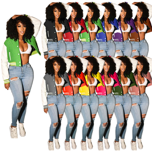 Chaquetas Cortas Estilo Universitario para Mujer, Color Sólido, Cuello Alto, Primavera, Abrigos de Moda Personalizados, Alta Calidad 2026 - Product Image 1