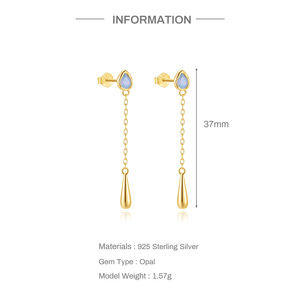 Boucles d'oreilles pendantes en argent sterling S925 avec opale et pampilles en zircon cubique en forme de goutte d'eau, élégantes, pour femme, bijoux de mode - Product Image 2