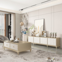 Meuble TV en bois massif couleur champagne, style luxe léger, table basse en bois massif moderne et minimaliste